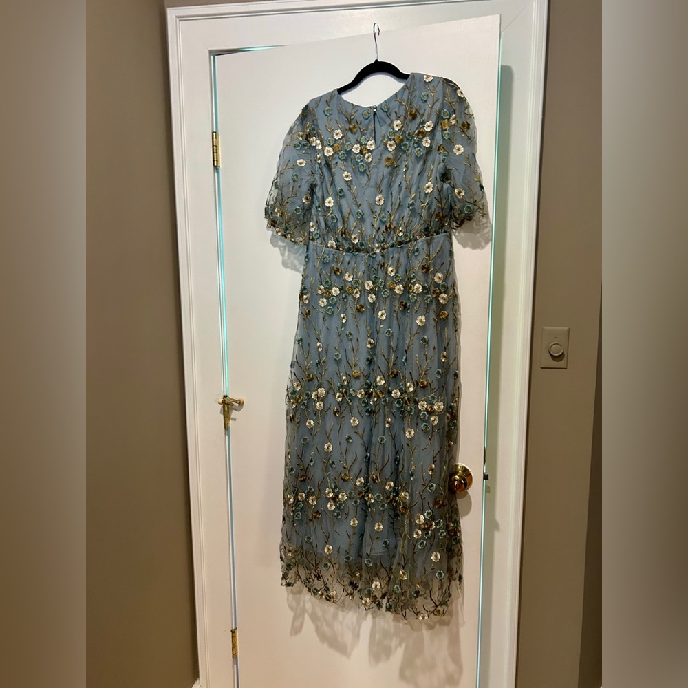 Baltic Born Dusty Blue Floral Embroidered Midi Dress - Picture 4 of 8